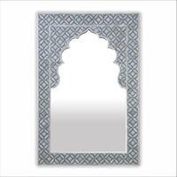 Tradisional Arab mewah Mehrab tulang bertatah bingkai cermin bintang desain pola geometris hitam dan putih untuk rumah kantor