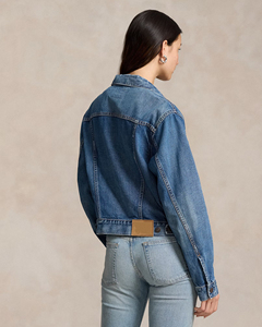 Chaqueta vaquera de mujer estilo camionero, manga larga, cuello vuelto, cierre de botones, azul lavado, algodón, estilo otoñal, corte corto - Product Image 3