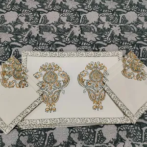 Sets de Table indiens avec serviettes, 100% coton, bloc de main imprimé, tapis de Table lavables