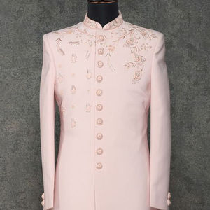 2023 nueva moda Stunner Sherwani bordado con tela de seda y zapatos a juego de talla grande conjunto de fiesta/boda - Product Image 1