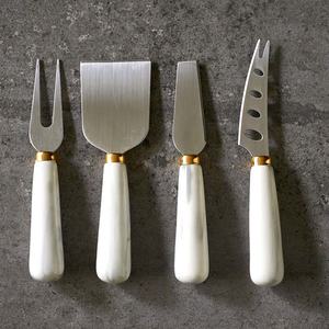 Épandeur de fromage trancheur de beurre poli argent, marbre blanc complet à poignée ronde vaisselle en acier inoxydable Royal irisé - Product Image 1