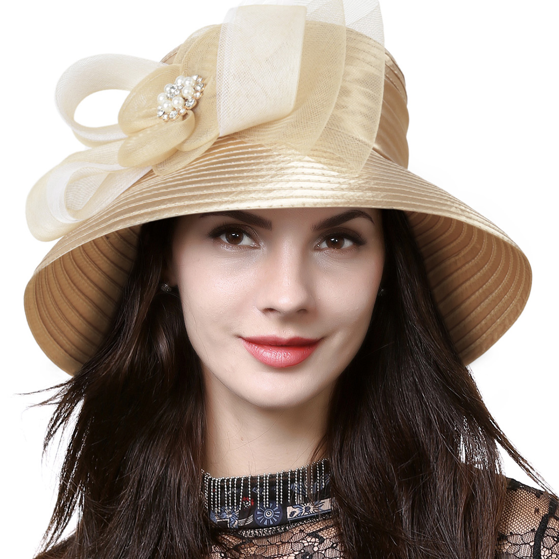 Kentucky Derby Church Fascinator Hat For Women Champagne Satin Party Hat Oem Kentucky Derby Church Fascinator Hat For Women Champagne Satin Party Hat Oem