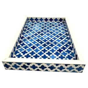 ถาดไม้และกระดูกสำหรับตกแต่งโต๊ะและเสิร์ฟอาหารดีไซน์ลายดอกไม้สีน้ำเงินทำด้วยมือ - Product Image 2