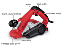 Raboteuse électrique industrielle robuste à fil 900W 230V, largeur réglable 110mm, profondeur de coupe max. 3mm, compacte et portative