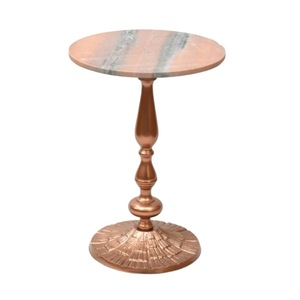 Table ronde avec dessus en marbre et fond en aluminium finition nickel et or métal Table basse ou table d'appoint ronde pour meubles de maison - Product Image 5