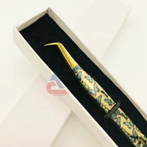 Pinzas profesionales de Extensión de pestañas de acero recubiertas de papel de mariposa transparente de alta calidad logotipo personalizado puntiagudo sostenible - Product Image 3