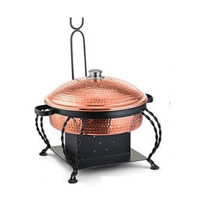 Plat de service à buffet en acier inoxydable avec design en relief et finition plaquée or - Product Image 2