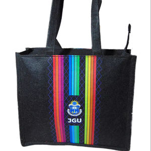 Bolsa de conferencia de oficina de yute impresa personalizada Hombro de patrón geométrico para eventos corporativos Ferias comerciales Promociones Logo Deal - Product Image 1