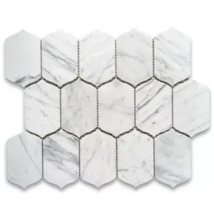 C8FXP Carreau de mosaïque en marbre blanc de Carrare Poli Arabesque Lanterne baroque Design pour entrée Chambre Salle de bain Finition naturelle aiguisée - Product Image 1