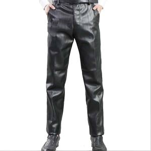 Streetwear black leather pants designer <b>flare</b> stacked <b>jeans</b> heavyweight material trendy modern fashion stylish wear - Product Image 1