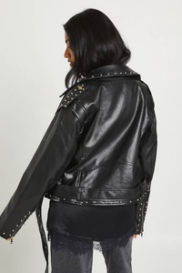 Chaqueta de Cuero Negra para Mujer, Invierno, Tejida, Transpirable - Product Image 2