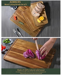 Juego de 3 tablas de cortar de madera para cocina, tabla de cortar gruesa, juego de tabla de cortar de madera grande con mango 17x12 12x10 12x7 pulgadas - Product Image 6