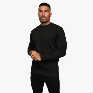 Vente en gros couleur unie avec logo personnalisé manches raglan avec panneau polaire décontracté Streetwear col rond pulls molletonnés pour hommes - Product Image 4