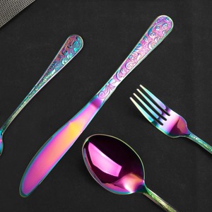 Ensemble de couverts multicolores brillants avec motif floral pour salle à manger élégante fête de mariage maison de luxe et accessoires de table élégants - Product Image 2