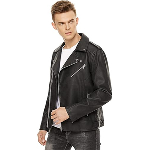 Slim Fit <b>Mens</b> <b>Leather</b> <b>Jackets</b> Faux Bomber Motorcycle Biker Coat with Asymmetric Zip, Lapel, Belt, and Modern Stylish Look - Product Image 3