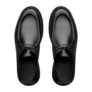 For Polacchino Leather Upper Flat Loafers with Rubber Sole <b>Lace</b>-Up Closure Round Toe-Office & Career Shoes in <b>Black</b> - Product Image 4