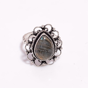 <b>925</b> Sterling <b>Silver</b> Classic Pear Cut Engagement <b>Ring</b> Labradorite Gemstone for Wedding Anniversary Party Gift Fine <b>Rings</b> Product - Product Image 2