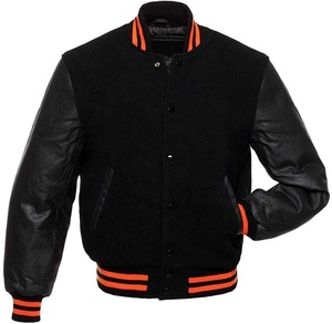 Venta al por mayor de chaquetas personalizadas baratas Letterman Varsity con mangas de piel de vaca blanca genuina CollegeBaseballjacket para hombres - Product Image 1