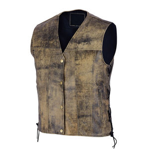 2024 conception personnalisée de haute qualité hommes en détresse en cuir gilet Long hiver vêtements d'extérieur bouton décoration Plaid prix de gros - Product Image 3