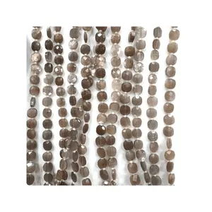 Fabricación de joyas de alta calidad, alta calidad, Natural gris piedra lunar, cuentas con forma de cojín facetado, 17 pulgadas, tamaño 6mm aprox.