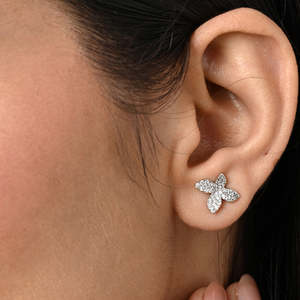 Compre Pendientes de Plata de Ley 925 de Primera Calidad para Mujeres y Niñas, Pendientes de Diamantes con Corte Princesa en Oro de 14K, Pendientes de Moda con Forma de Flor y Gota de Agua - Product Image 4