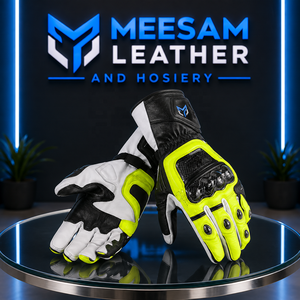 Gants de course en cuir PU respirant et protecteur, à doigts entiers, avec fermeture à boucle, design à panneaux, unisexe, pour utilisation en moto - Product Image 1