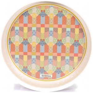 Plateau rond en métal Ø 370 mm Fond crème Patchwork Motif Plateau de service décoratif en bois avec matériau en acier nacré - Product Image 1