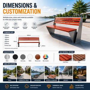 Panca <span class=keywords><strong>da</strong></span> Esterno Commerciale in Acciaio Inox e Legno per Parchi, Sedute Pubbliche, Arredo Urbano e Giardini, Produzione OEM - Product Image 5