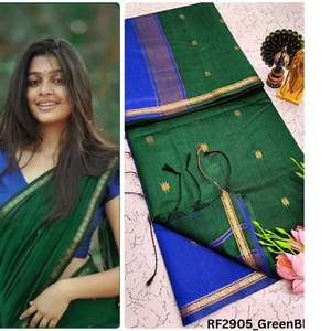 timeless softlinen <b>saree</b> for women crafted in vibrant color contrasts with zari pallu and border available in multi tone Shade - Product Image 1