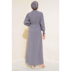 Robe de soirée plissée à manches grises - Product Image 4