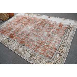 6.5x9.7 ft Rug, Turkish Rug, Vintage <b>Red</b> <b>Wool</b> Floral Rug - Product Image 1