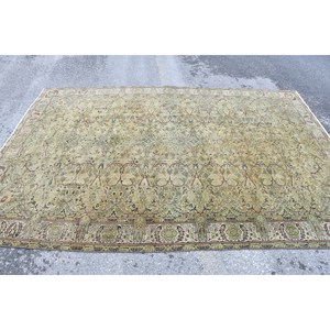 Tapis turc vintage classique jaune beige 6.7 X 9.8ft fait à la main patchwork rectangle laine matériel avec support en latex pour chevet - Product Image 4
