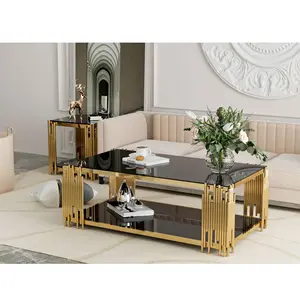 Мебель для гостиной, Мраморная квадратная Прямоугольная форма, Золотая Современная Центральная стеклянная столешница, роскошный центральный столик для кофе и чая