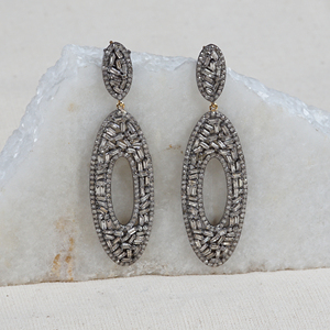 Pendientes de Plata 925 con Diamantes Baguette Naturales, Hechos a Mano, con Cierre a Presión, Joyería Fina, 17X60 MM - Product Image 3