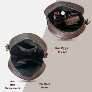 Mini sac à bandoulière en cuir véritable pour femme Design circulaire tendance avec sangle réglable et poche zippée - Product Image 4