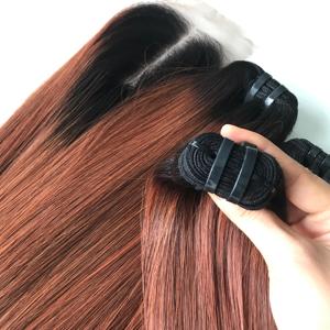 Vente en gros cheveux humains vietnamiens bruts Ombre couleur Vente en gros Paquets de cheveux tissés Fermeture cuticule Trame de génie alignée - Product Image 1