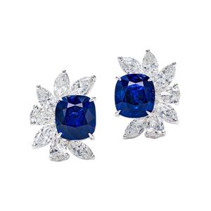 Pendientes de Diamantes Azules Reales Cultivados en Laboratorio, con Incrustaciones de Diamantes, Plata de Ley 925, Certificados por IGI, Diseño Elegante para Fiestas - Product Image 1
