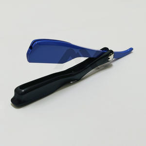 Rasoir de barbier manuel léger à lame unique en acier inoxydable, avec manche pliable en plastique bleu, style pince - Product Image 6