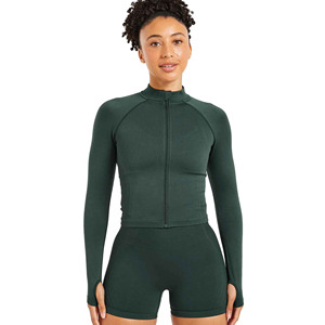 Veste de Yoga de Sport en Nylon Slim Fit pour femmes manteau de Jogging chaud à fermeture éclair complète pour la course en plein air Gym Fitness respirant tricoté Zip - Product Image 5