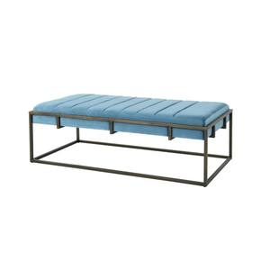 Banco Chiara de Poliéster con Patas en Forma de X de Acero, Tapizado en Cuero Sintético Color Beige Blanco Antiguo Plateado, Otomana de 48X17X17 Pulgadas - Product Image 4