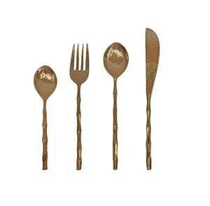 最新设计纯黄铜4件套餐具高级豪华餐具经典黄金抛光实用餐具理想