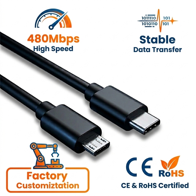 LUNGKAY Custom USB 2.0 Type C to Micro B 5-Pin 2m Fast Charging Cable with Data Sync for Computer &Earphone&Android Mobile Phone