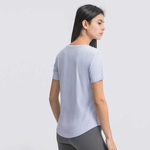 Camiseta deportiva de algodón 100% para mujer, camiseta informal de manga corta con cuello, ropa de entrenamiento de gimnasia activa cómoda para verano - Product Image 5