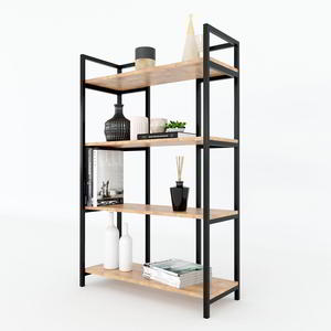 Étagère à 4 niveaux en bois de caoutchouc avec structure en fer 80x32x126cm pour salon, type sur pied KS68064 - Product Image 2