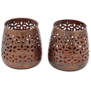 Bougeoirs votifs en métal avec fil de fer pour la maison et Noël Décoration de table Pot à bougie rond en or - Product Image 2