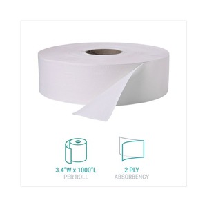 Windsoft 3.4 In. Papier toilette jetable X 1000 Ft. 2 plis, compatible avec les fosses septiques, rouleau jumbo - Blanc, 12 rouleaux/carton - Product Image 3
