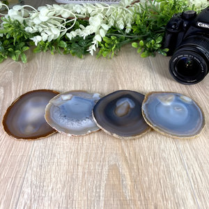 Posavasos personalizados, posavasos de ágata, piedra personalizada, mármol, cristal, Ágata blanca, rebanada, posavasos para bebidas, accesorios de mesa de restaurante - Product Image 1