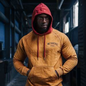 เสื้อวอร์มสีแอซิดสำหรับผู้ชายเสื้อมีฮู้ดผ้าคอตตอนผสมสีเฮฟวีเวตสีดำแนววินเทจให้ความอบอุ่นพร้อมเสื้อสวมหัว - Product Image 4