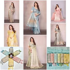 Atractiva Colección de Saris Tradicionales con Bordado Jacquard para Mujeres Indias, para Bodas y Fiestas, con Trabajo de Lentejuelas Bordadas - Product Image 5