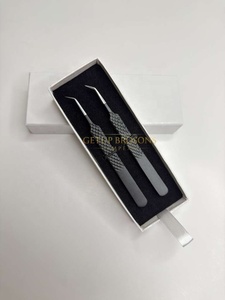 Pince à épiler pour cils GETUP BROSONS GBI de haute qualité, en acier inoxydable noir mat, à pointe lisse, avec grip diamanté, plusieurs couleurs, 45 degrés - Product Image 5